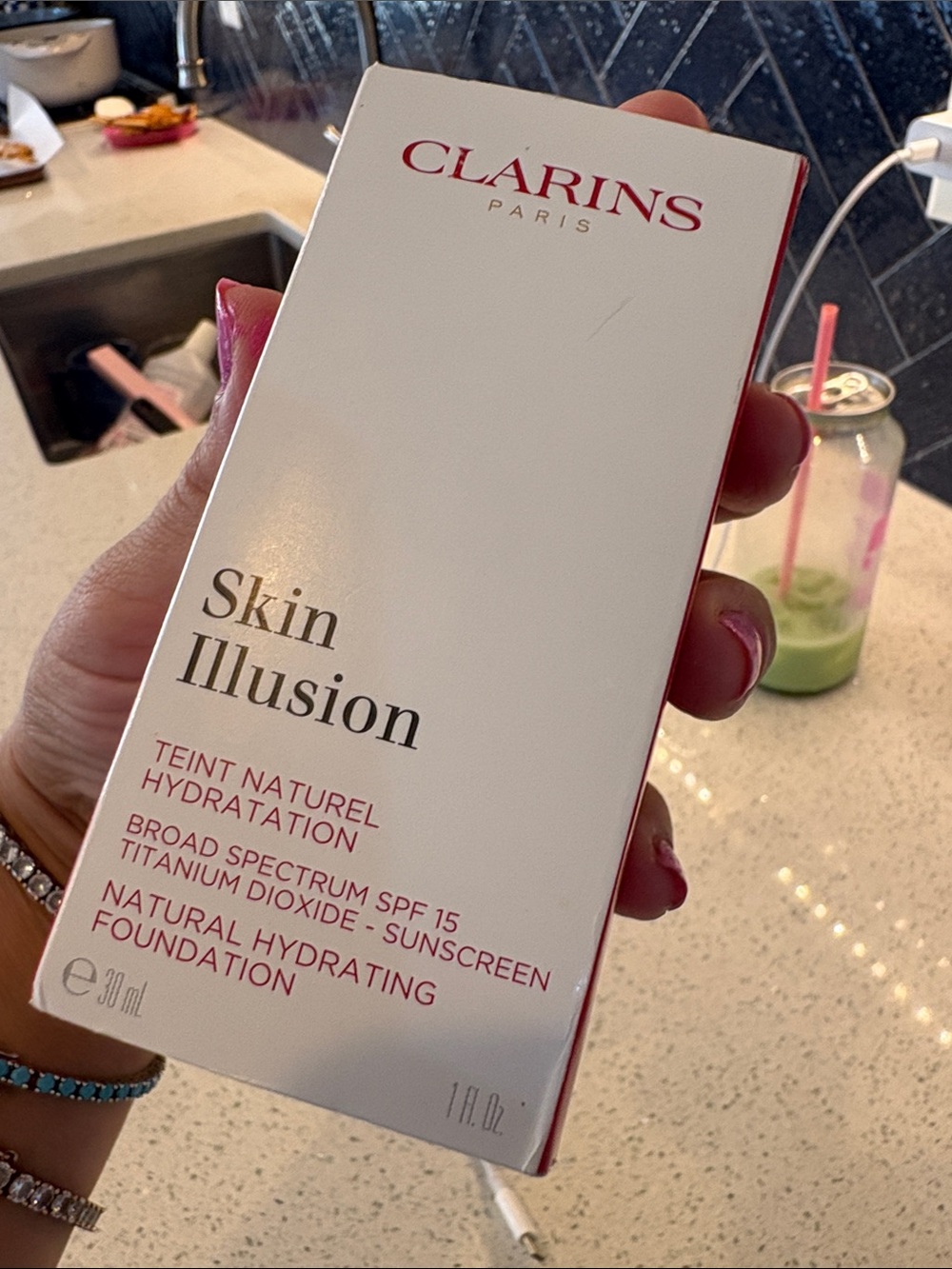 Clarins White Box with Pink Accents - Skin Illusion Packaging